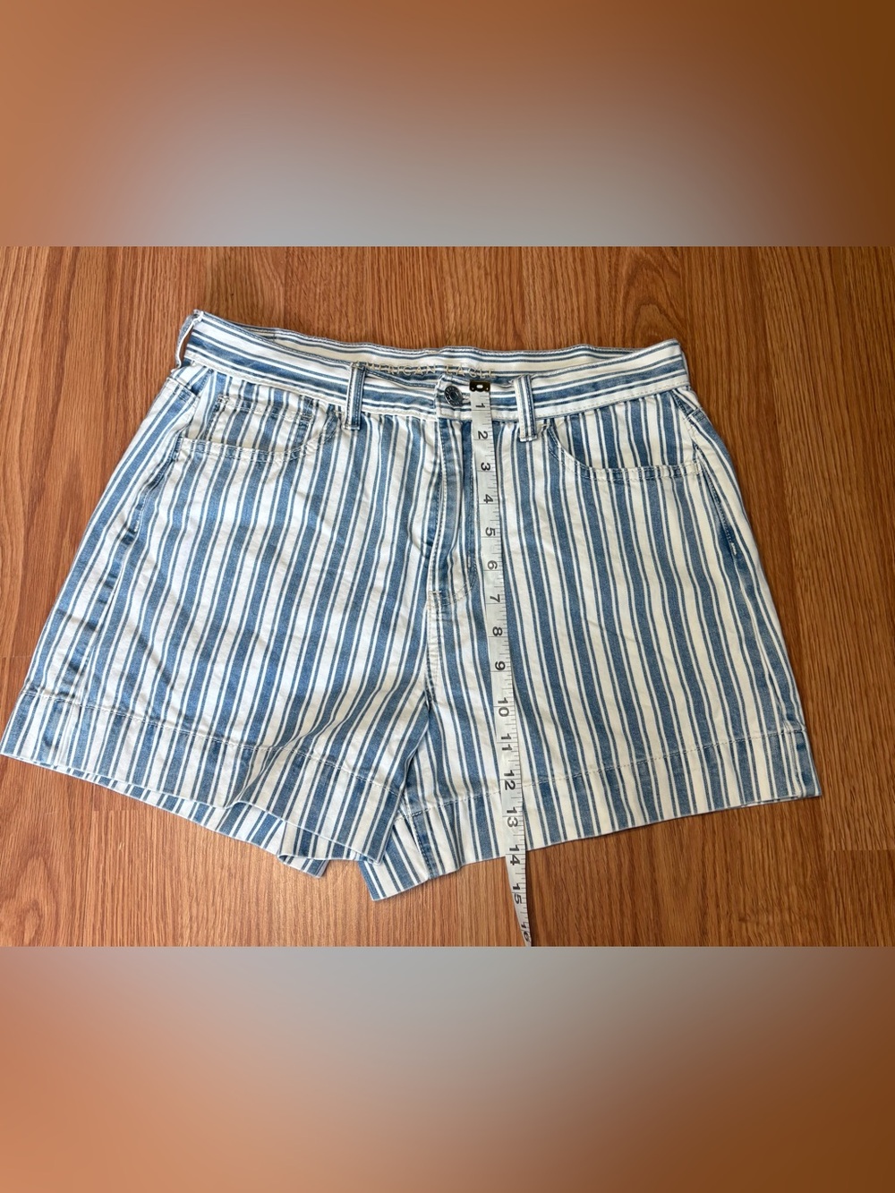 American Eagle Outfitters Blue and White Striped Denim Shorts - Picture 6 of 6